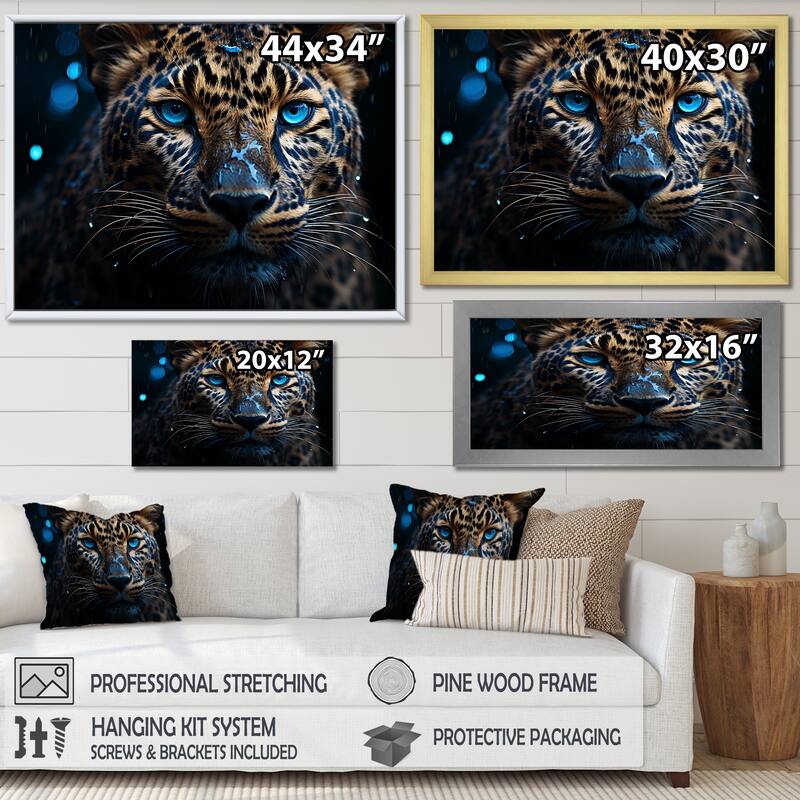 Designart "Leopard Nocturnal Sovereign Nightime Blues" Animals Leopard